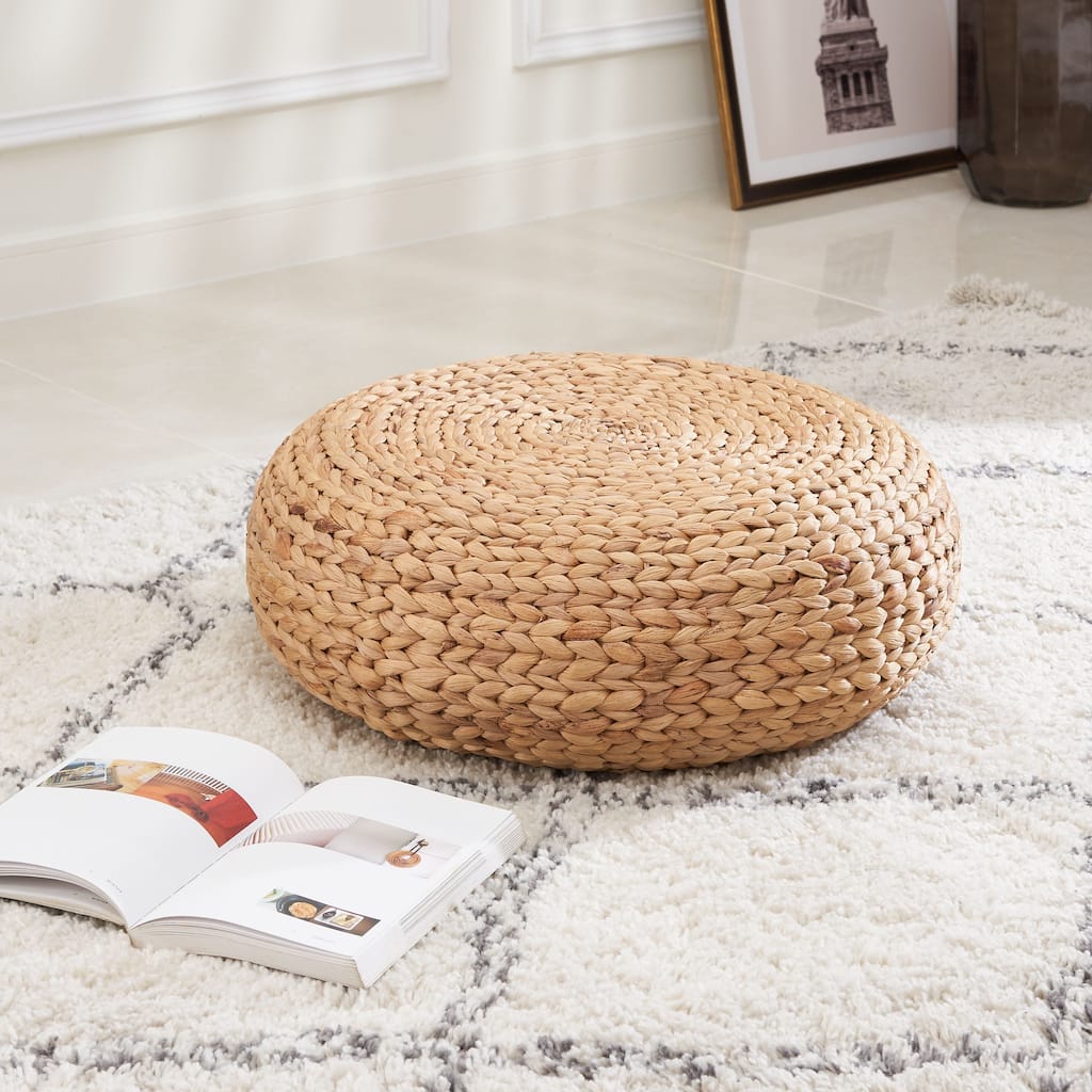 Ludmila Natural Water Hyacinth Woven Tatami Floor Cushion - Natural Brown
