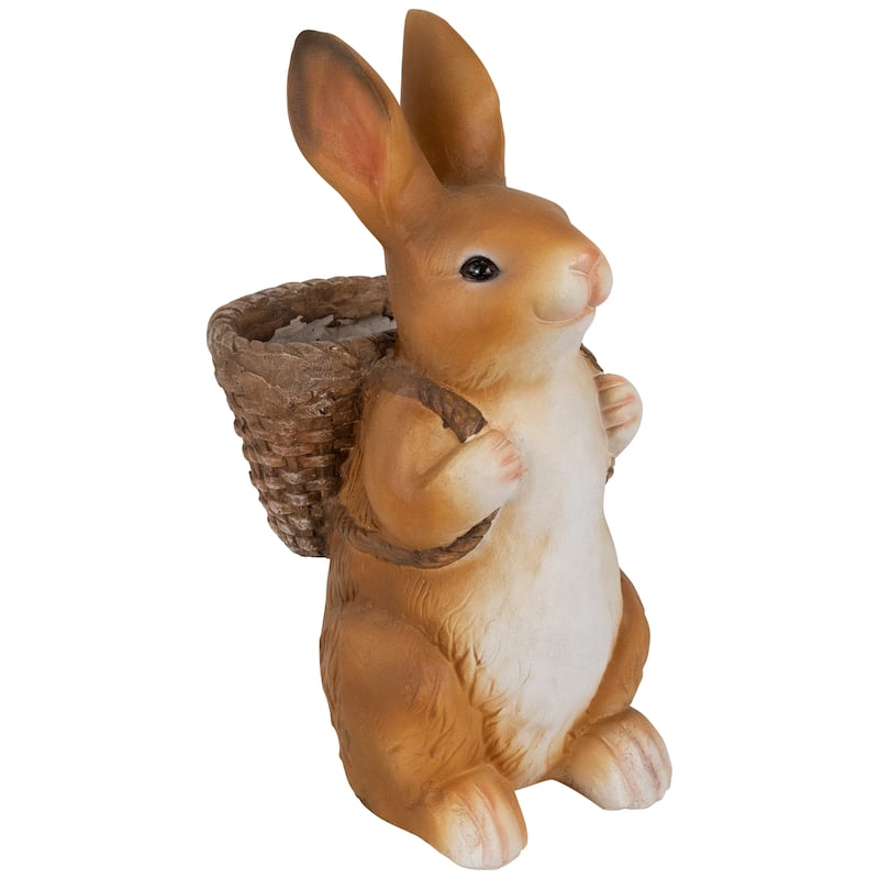 Standing Bunny Carrying a Basket Outdoor Garden Statue - 16.75"