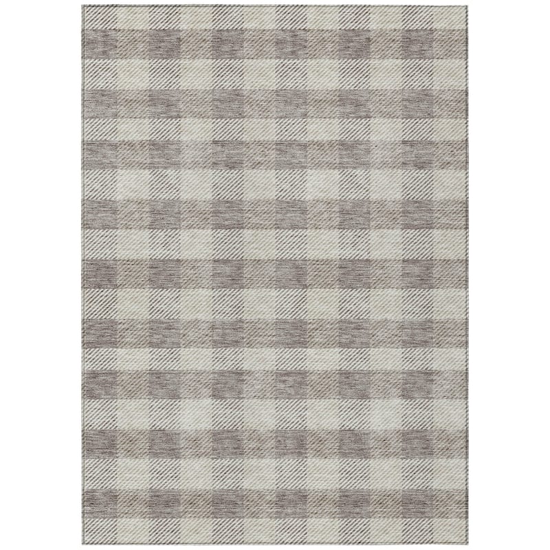 Machine Washable Indoor/ Outdoor Chantille Plaid Stripe Rug