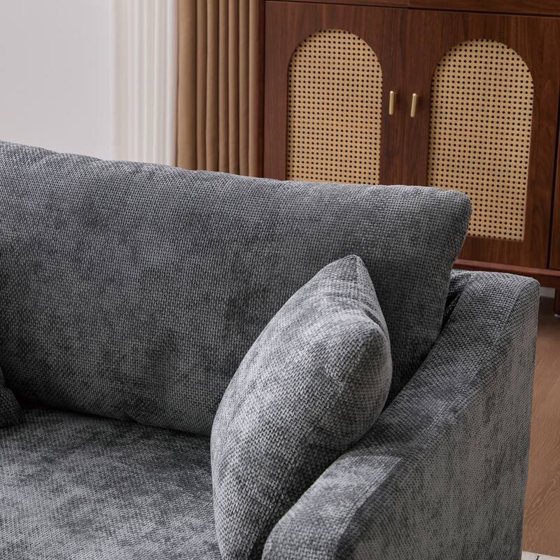 45.27" W Modern Chenille Armchair with Metal Legs, Upholstered Accent Chair with 2 Bolster Pillows for Living Room & Office
