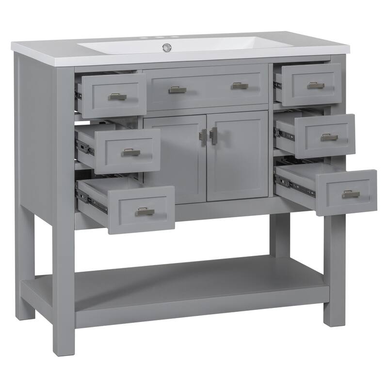 36'' Freestanding Bathroom Vanity Set with Integrated Ceramic Sink and Drawers - 36'' X 34''