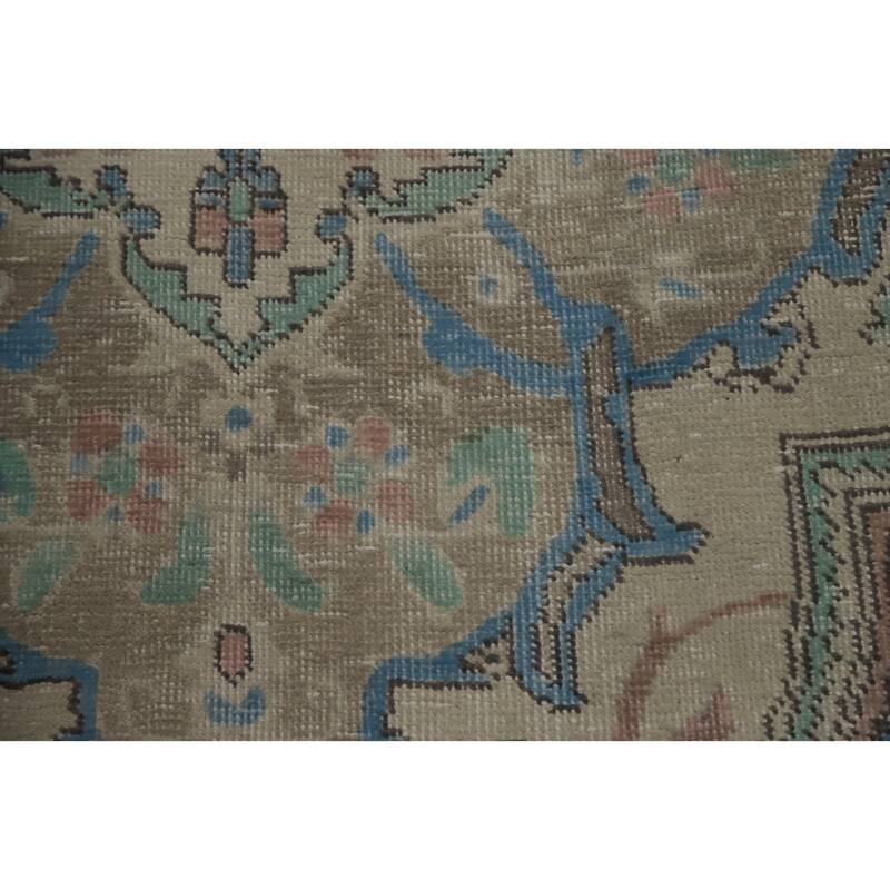 Hand Knotted Oriental 100% Wool Carpet Traditional Floral Beige & Ivories Tabriz Area Rug - 11' 0'' X 7' 10''