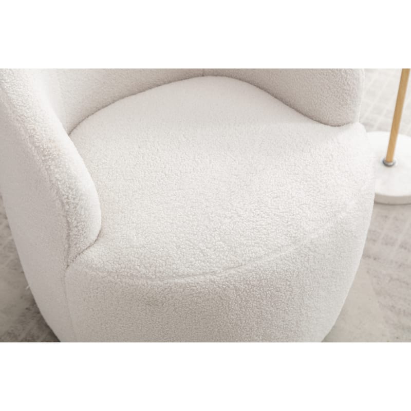 Swivel Accent Armchair Teddy Fabric Upholstered Barrel Chair with Black Point Round Swivel Metal Base