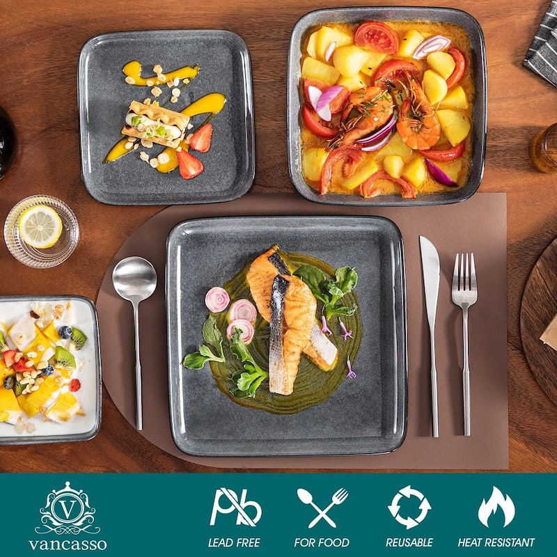 vancasso Stern Reactive Glaze Stoneware Dinnerware Set, Service for 4