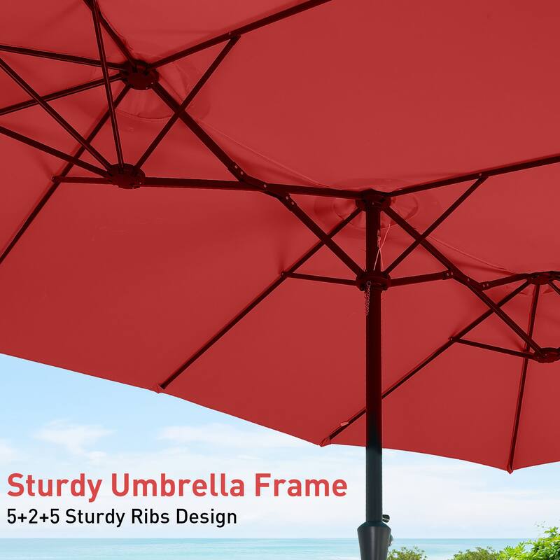 Ainfox 10ft Solar Patio Umbrella 40 LED Lighted and Umbrella Base, Strip Lights Outdoor Market Table Umbrella