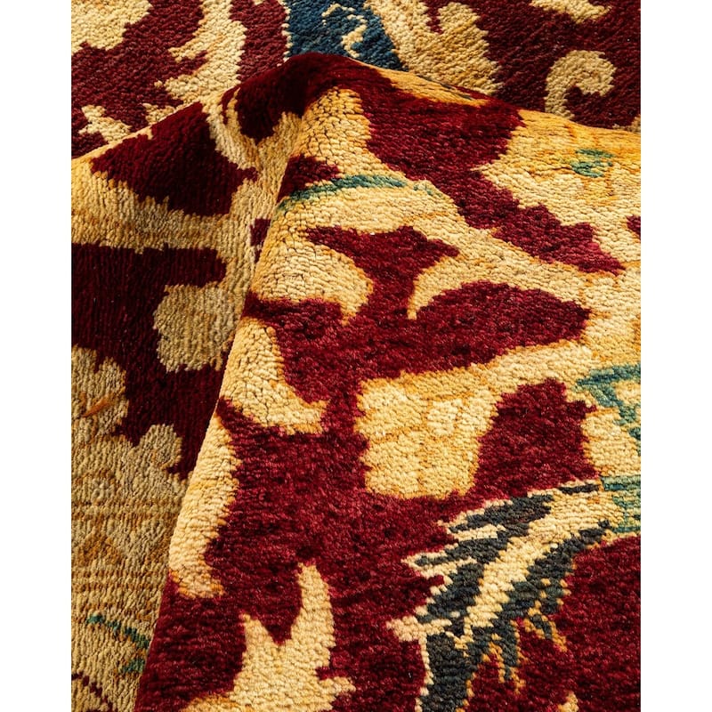 Overton Hand Knotted Wool Vintage Inspired Traditional Ottoman Gold Area Rug - 8' 10" x 12' 0"