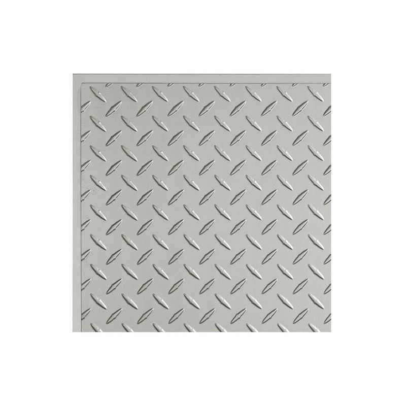 FASÄDE Diamond Plate Revealed Edge Decorative Vinyl 2ft x 2ft Lay in Ceiling Panel in Argent Silver (5 Pack) - 12in x 12in Sample - Argent Silver