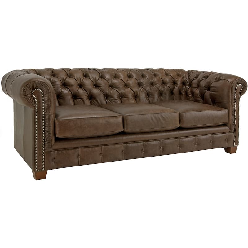 Hancock Tufted Distressed Brown Leather Chesterfield Sofa - N/A