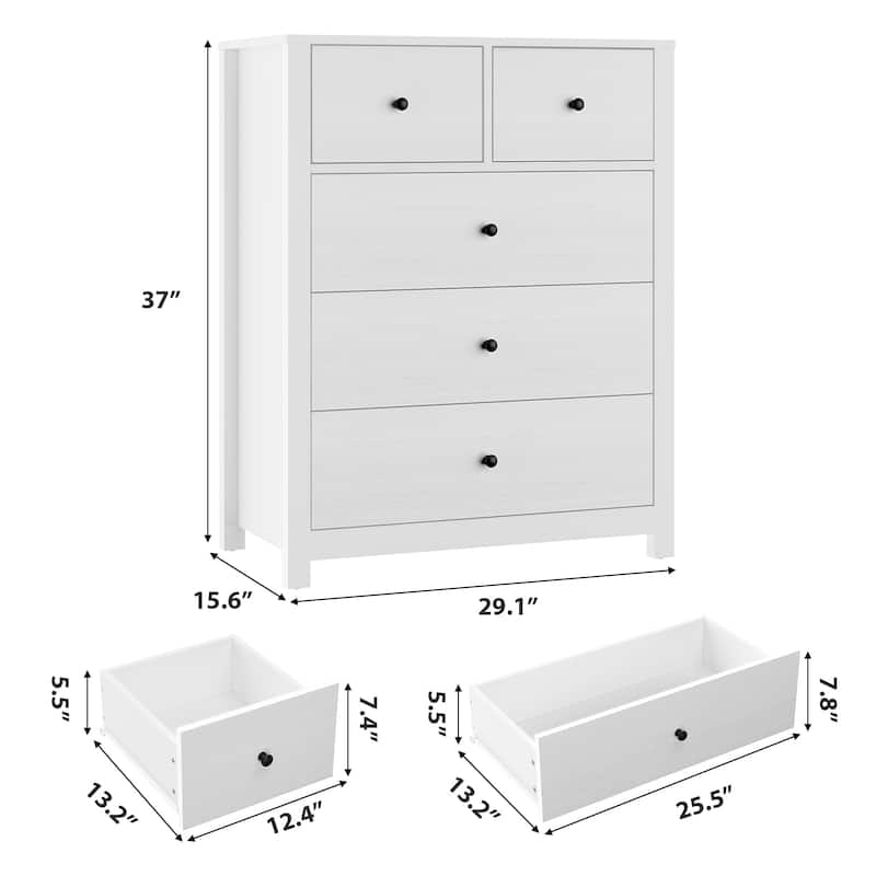 5 Drawer Dresser for Bedroom, Modern Wooden Storage Chest Organizer with Drawers