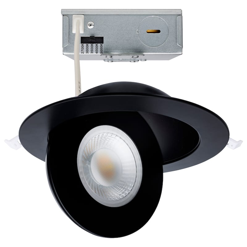 15 Watt CCT Selectable LED Direct Wire Downlight Gimbaled 6 Inch Round Remote Driver Black - Black
