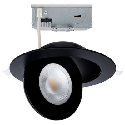 15 Watt CCT Selectable LED Direct Wire Downlight Gimbaled 6 Inch Round Remote Driver Black
