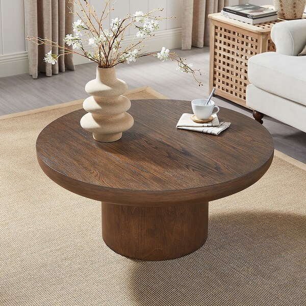 36 inch Round Coffee Table with Cylindrical Leg Wood Veneer Table Side Table for living Room On Sale Bed Bath Beyond 41621978