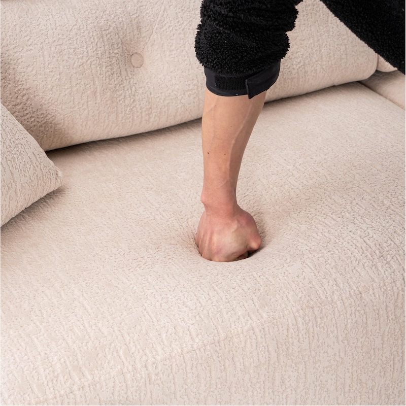 103.2" Fabric 4-Seater Sofa, Raised Back, 2 Pillows and Deep Seat Design