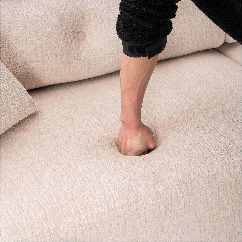 4-seater Apricot Cream Compression Sofa, Fabric and Foam+Spring, 103x36x30 inches