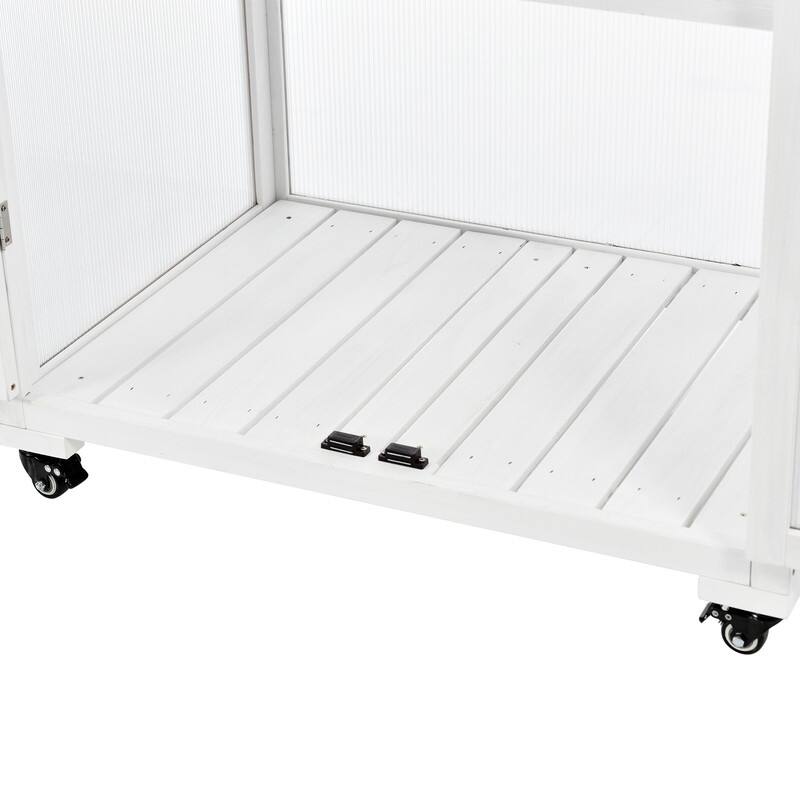 62inch Height Wood Large Greenhouse Balcony Portable Cold Frame with Wheels and Adjustable Shelves