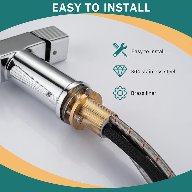 High Arc Pull-Down Kitchen Faucet - Single Hole Stainless Steel, Modern Sink Faucet