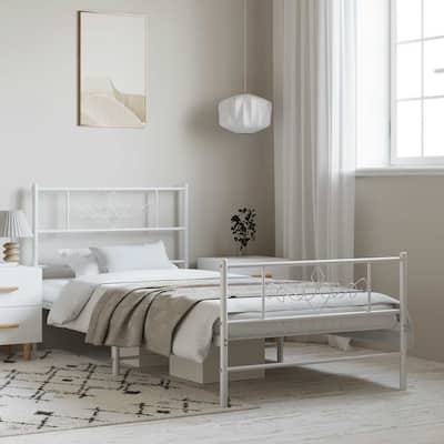 vidaXL 12 Inches White Twin XL Metal Bed Frame No Mattress - 81.5" x 41.3" x 35.4"