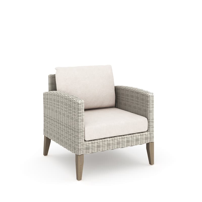 Azy 5pc Outdoor Sofa Set w Stools and Chairs, Woven Gray Frame, Taupe