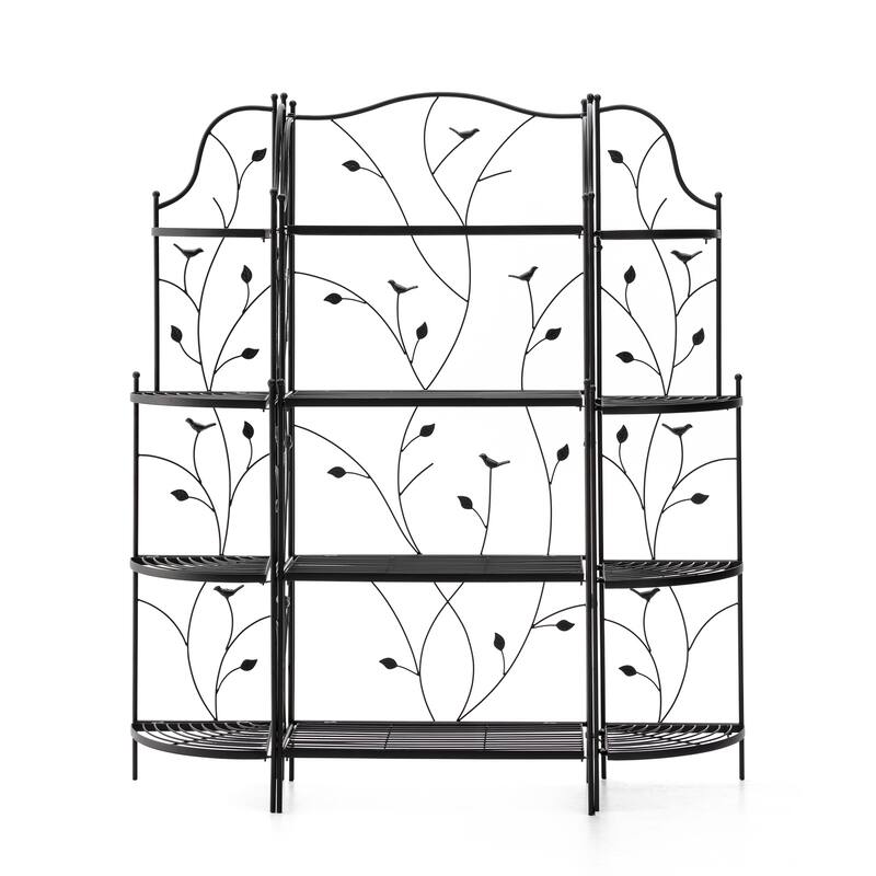Glitzhome Multifunctional 3 or 4-Tiers Metal Plant Shelving Planter Stands Flower Pot Shelf One-step Fordable Design