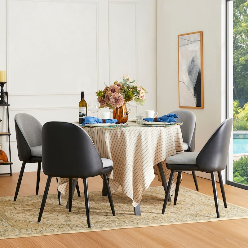 Glitzhome Modern Set of 2/4 PU Leather Mixed Fabric Dining Side Chairs with Metal Legs - Set of 4 Grey