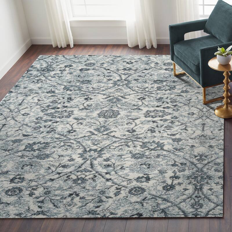 Aurelia Sala Light Blue Floral Area Rug - 8'9" x 11'9"