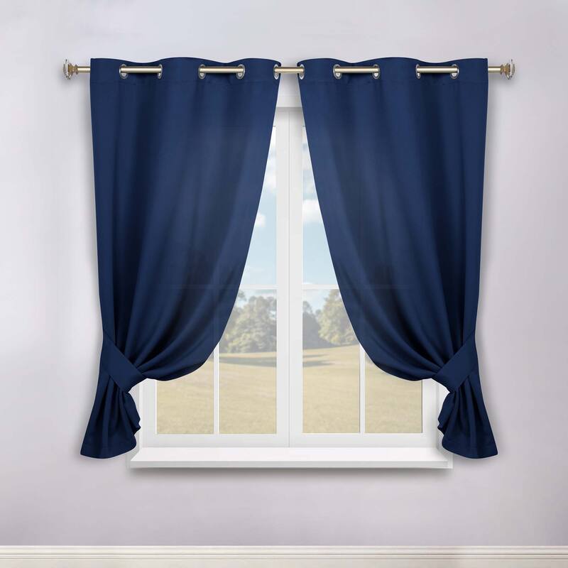 Superior Solid Machine Washable Room Darkening Blackout Curtains with Back Tabs, Set of 2