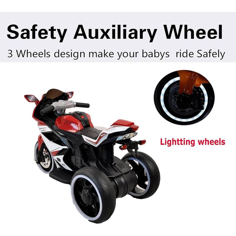 6V Kids Ride On Motorcycle,380W Electric Ride On Motorcycle with Training Wheels, Light Wheels, Manual Throttle,Led Lights