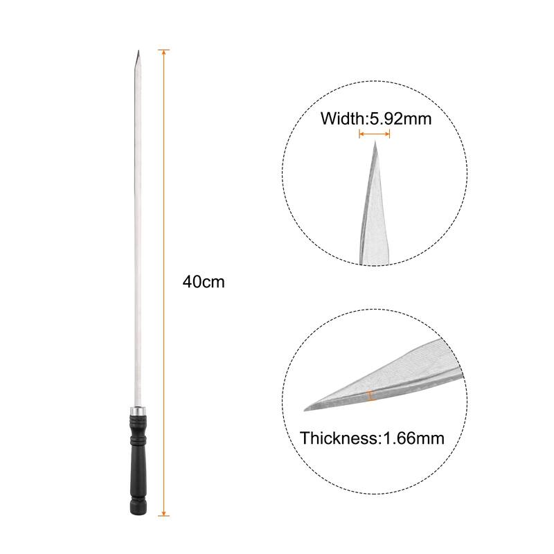 12pcs Kebob Skewers 40cmx5.92mmx1.66mm Flat Sticks with Grip Handle - 40cm - Silver