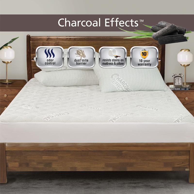 All-In-One Charcoal Effects Odor Control & Cooling Fitted Mattress Pad - White