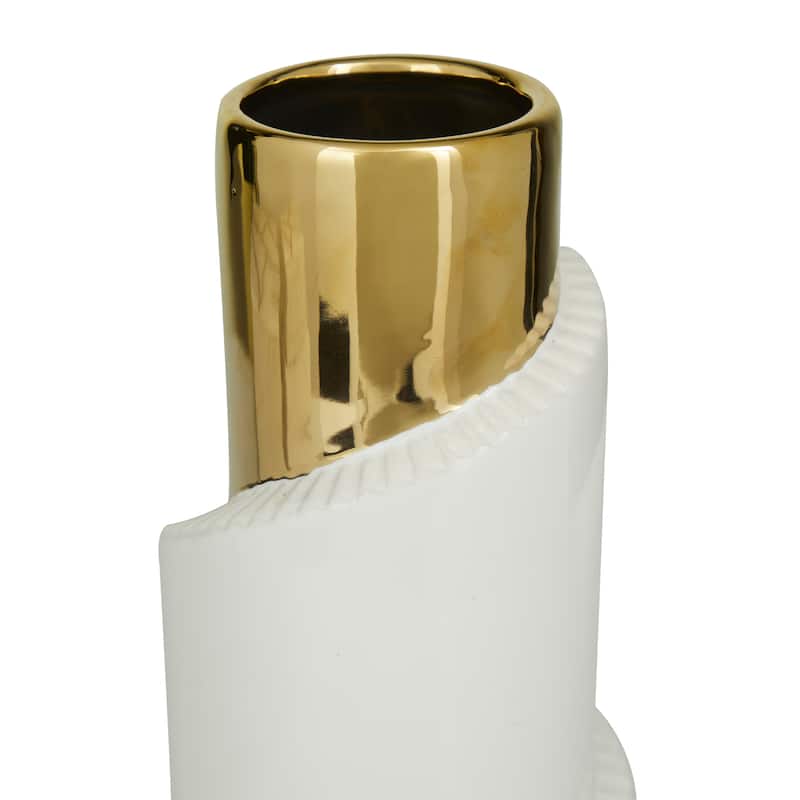 Ceramic Spiral Vase with Gold Accents - Set of 3 Gold - Roche River Decor - 5"W x 5"L x 15"H