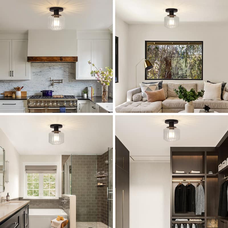 5.9" Wide Modern Black Glass Semi Flush Mount Ceiling Fixture - D 5.9" x H 7.5"