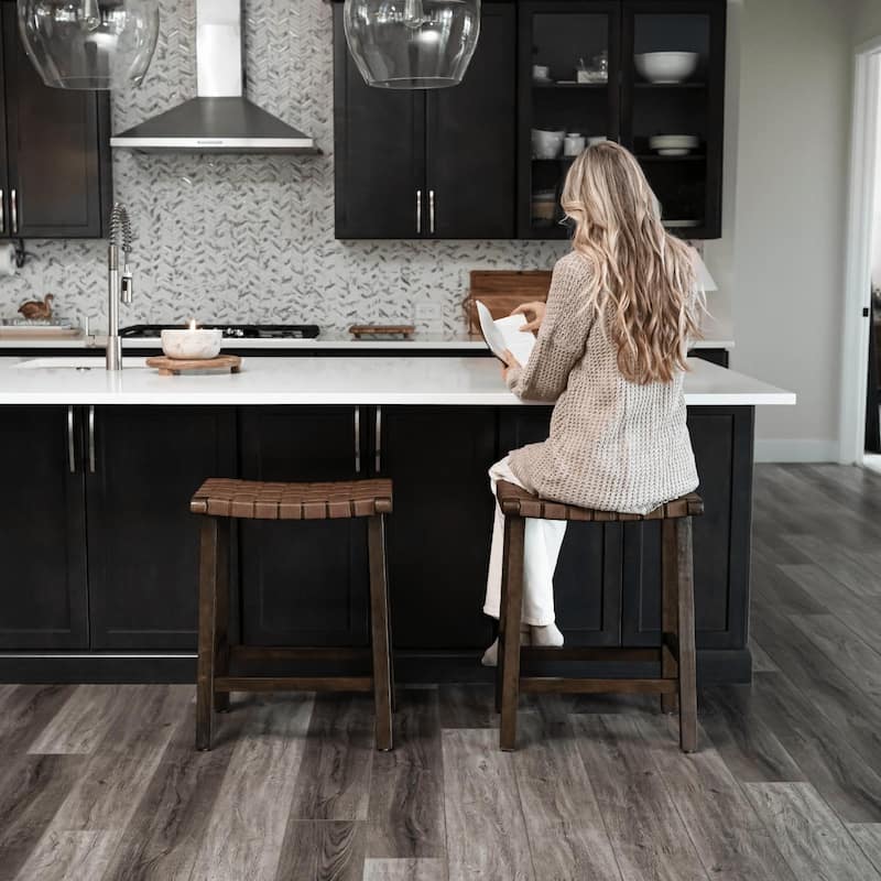 Maven Lane Noah Backless Kitchen Dining Stool with Vegan Leather