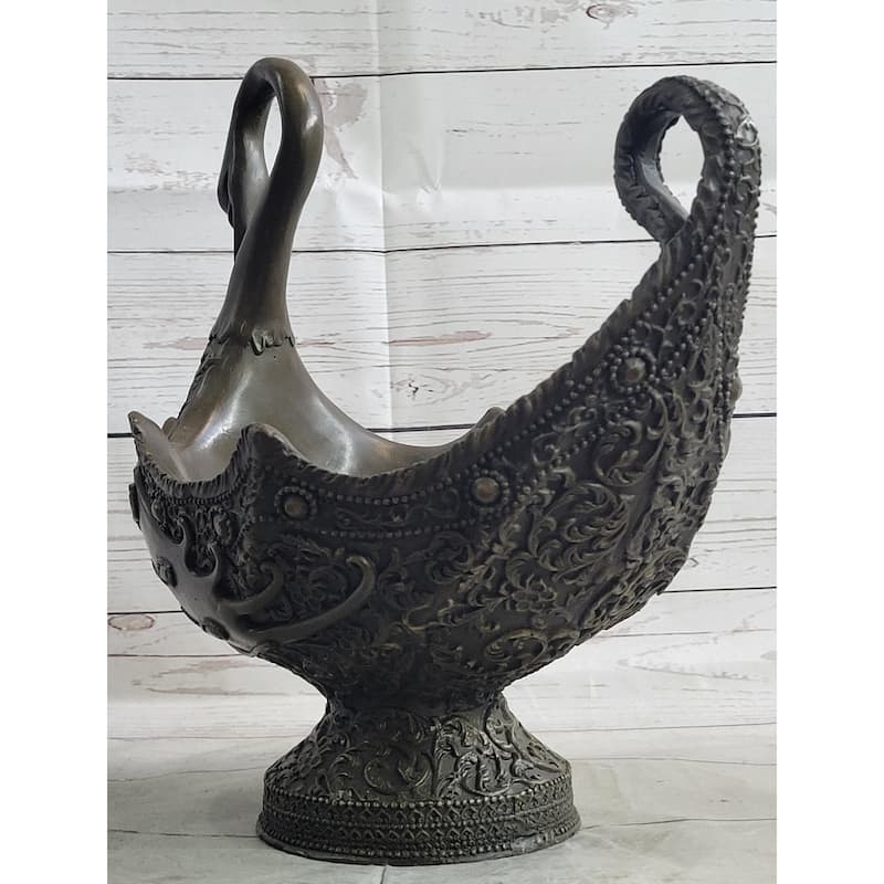 Swan Shaped Bronze Bowl Sculpture Candy Dish Vessel Signed Original Art By Vitaleh