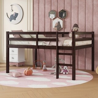 Rubber Wood Full Loft Bed with Ladder,Espresso
