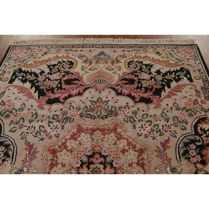 Hand Knotted Oriental 100% Wool Carpet Traditional Floral Brown Aubusson Area Rug - 8' 10'' X 6' 5''