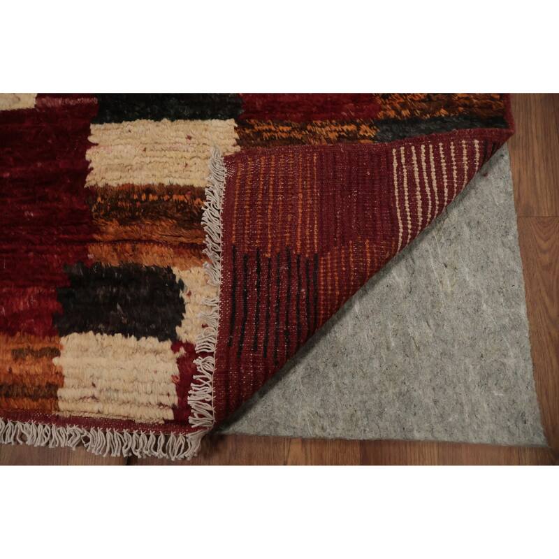 Hand Knotted Oriental 100% Wool Carpet Modern Geometric Red Moroccan Area Rug - 10' 2'' X 6' 9''