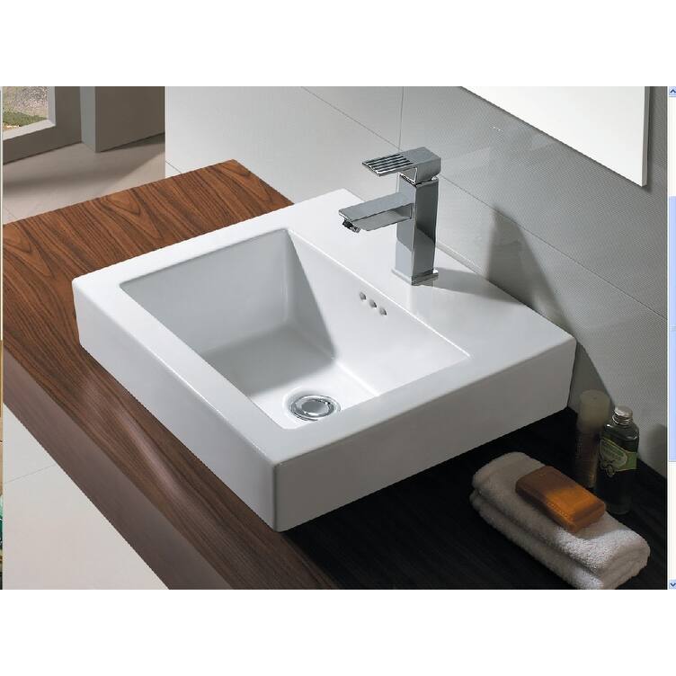 New City 18" Wall-Hung Ceramic Top in White - Single-Hole