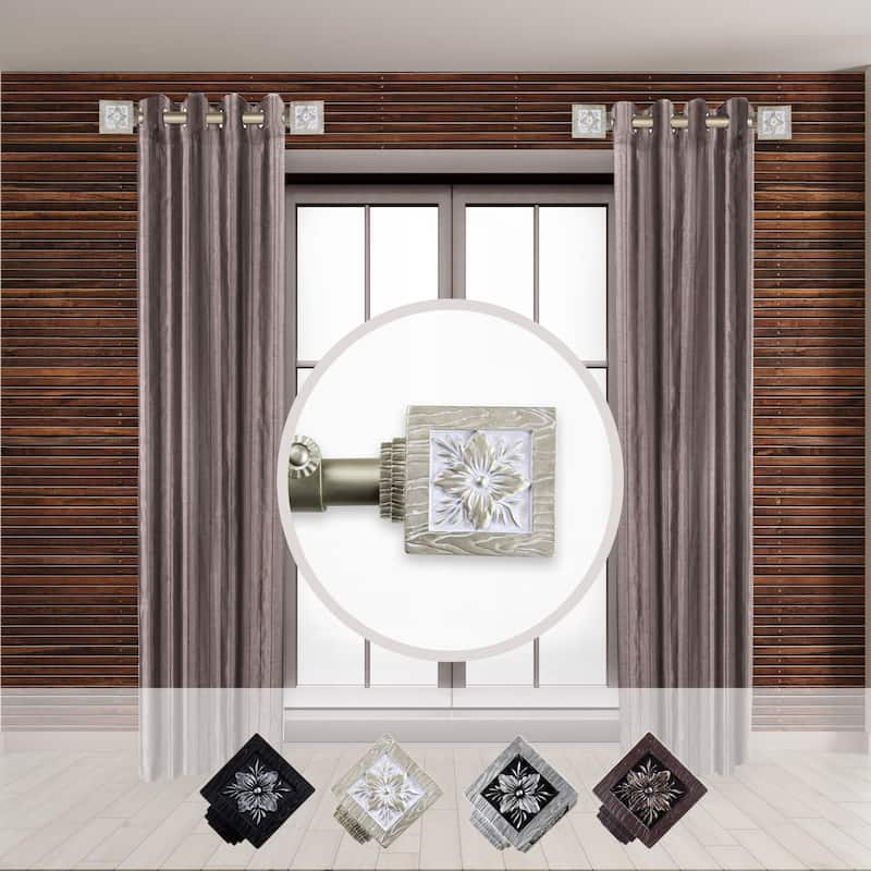 1 Inch Curtain Rod - Steel Rod with Resin Finials - Side Mount for Window Draperies - 20