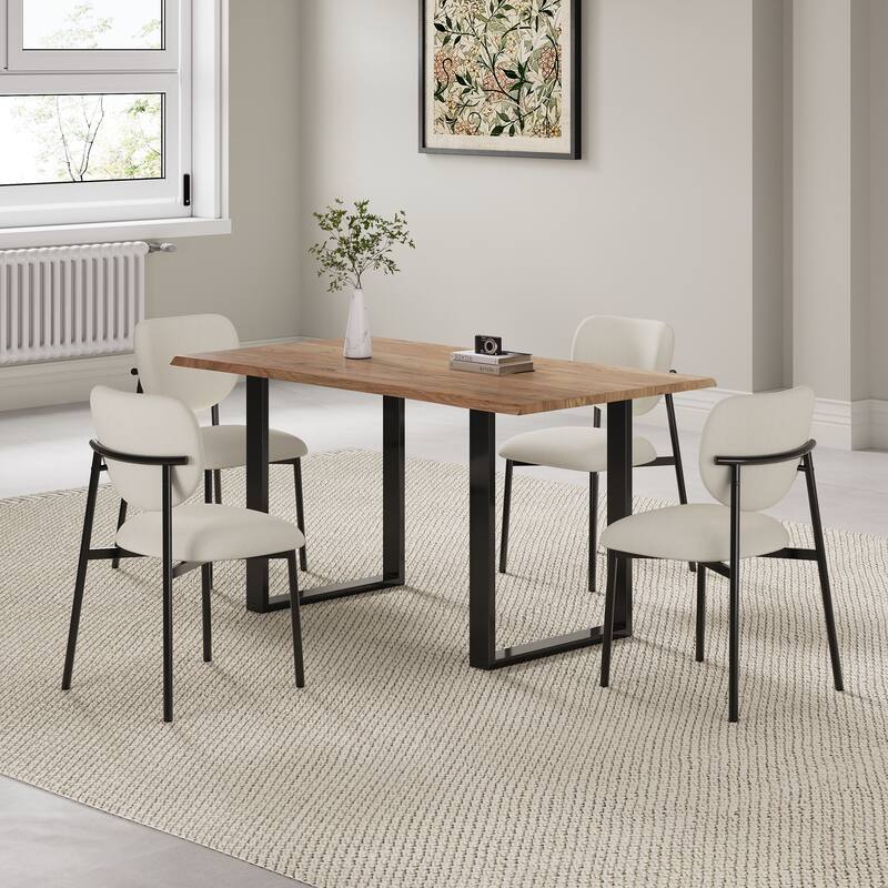 Ombria Ombria Upholstered Dining Chairs Set, Iron Frame by Christopher Knight Home - Beige+ Black