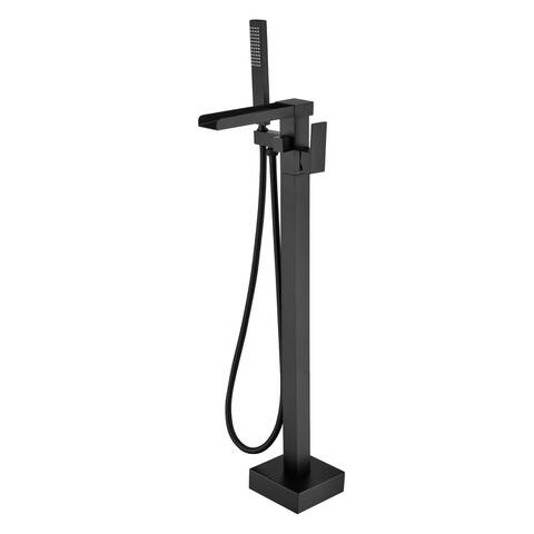 Freestanding Bathtub Faucet With Sprayer Floor Mount Tub Faucets Waterfall Tub Filler With Hand Shower Modern Bath Tub Trim