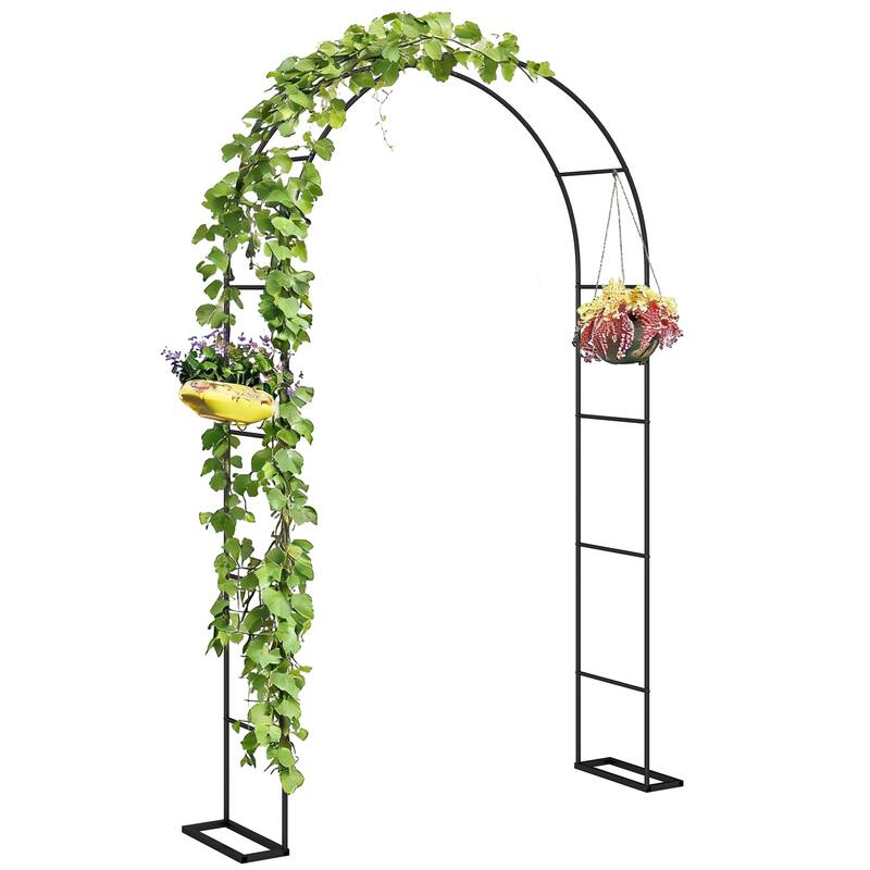 Outsunny 8 ft Steel Garden Arch, Garden Arbor Trellis with Large Base for Climbing Plants, Roses, Vines, Wedding Arch Stand
