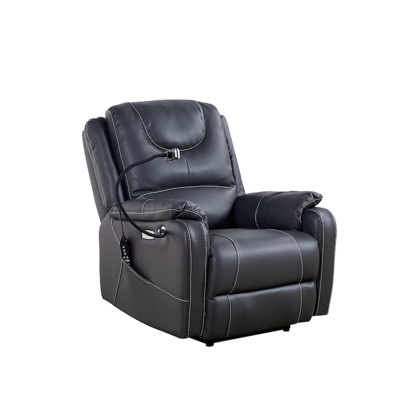 Black Power Recliner Chair with 139° Recline, Massage, Heat, OKIN Motor, USB Ports, Phone Holder, and Side Storage