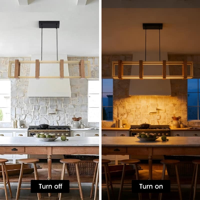 40 in. LED Rectangular Wood Chandelier Modern Pendant Light Fixture Dimmable Kitchen Chandeliers for Dinning Room