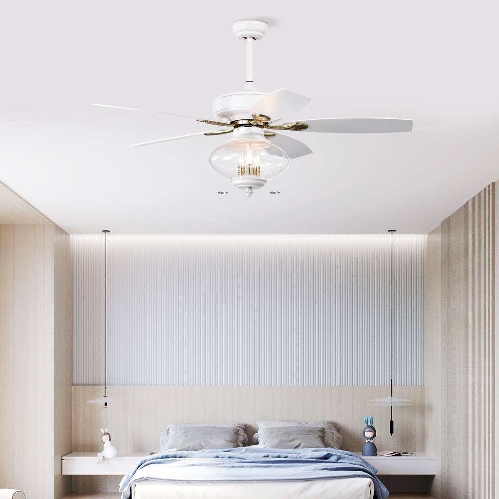 Modern Recessed Ceiling Fan Light with 5 Blades and Remote Control, Speed Adjustment Function for Bedroom and Living Room