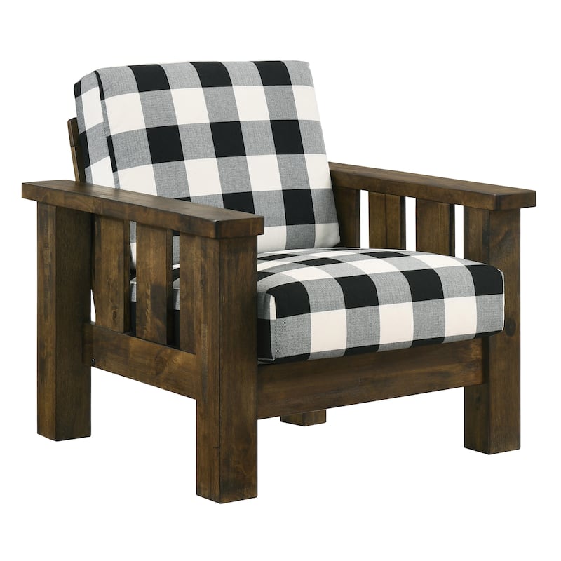 Jimo Rustic Oak Linen Fabric Padded Accent Chair by Furniture of America