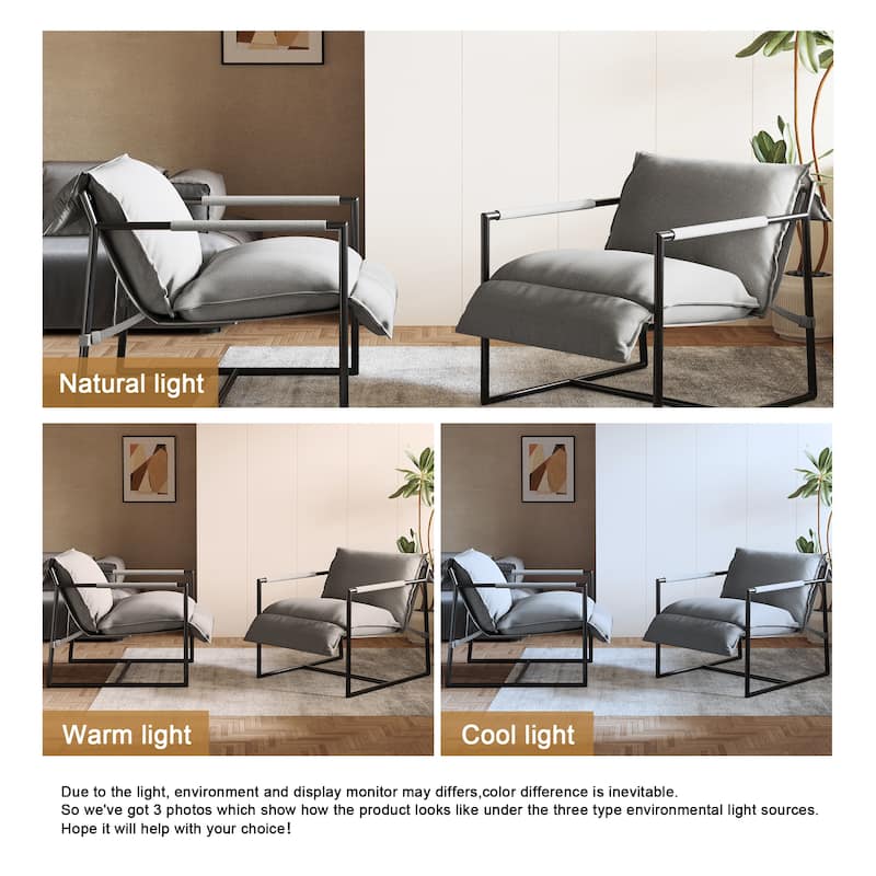 Mid-century Metal Sling Armchair with Lengthen Upholstered Set of 2