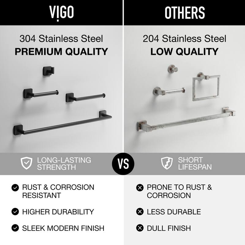 VIGO Satro 4-Piece Bathroom Hardware Accessory Set with 24 in. Towel Bar, Toilet Paper Holder, Hand Towel Holder, Hook