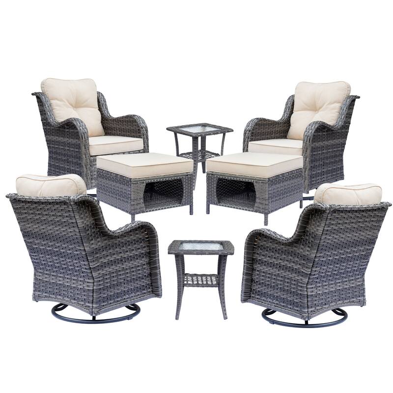 8 Piece Outdoor Wicker Patio Furniture Swivel Chairs and Ottoman Set