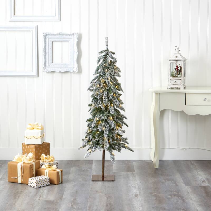 Alpine Christmas Tree 4.5ft Pre-Lit Xmas Tree with Warm White Lights & Bendable Branches - Green - 54