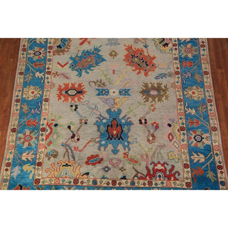 Beige Oushak Oriental Area Rug Hand-Knotted Wool Carpet - 7'10"x 10'0"
